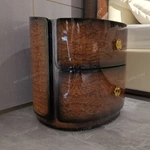 Curved Gradient Natural Wood Veneer Nightstand with Gold Clover Handles